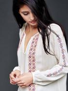 Gap Women Long Sleeve Embroidered Peasant Blouse - New Off White