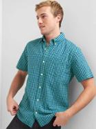 Gap Men Gingham Seersucker Short Sleeve Shirt - Jamaica Green