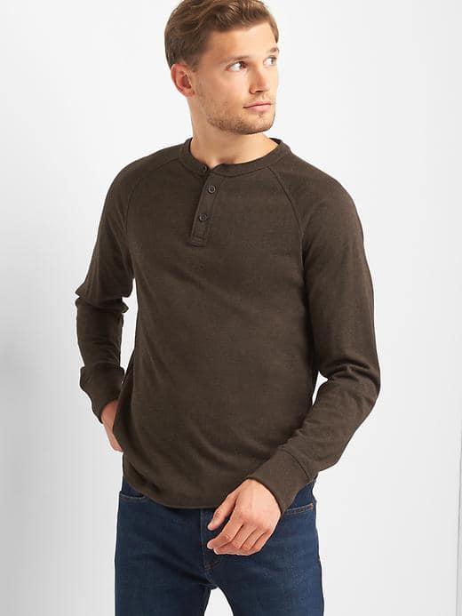 Gap Men Long Sleeve Marled Henley - Brown Heather
