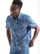 Gap Men Linen Cotton Print Short Sleeve Shirt - Blue Palm