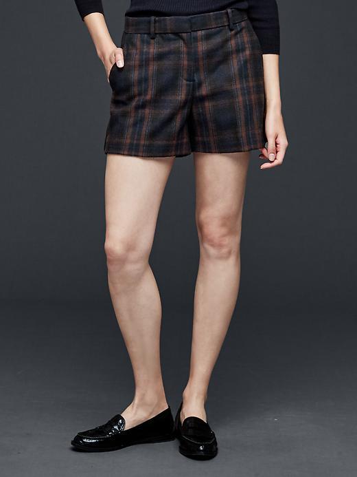 Gap Women Plaid Wool Tailored Shorts - Navy Plaid