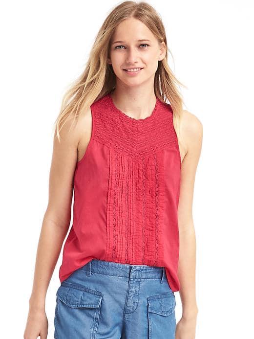 Gap Women Crochet Pintuck Tank - Rosehip 755