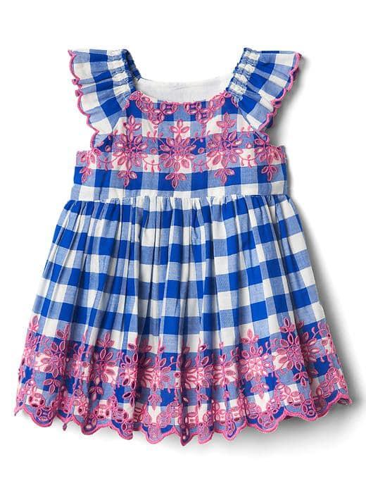 Gap Print Eyelet Flutter Dress - Plaid