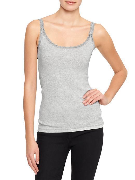 Gap Women Factory Lace Trim Ribbed Tank - Heather Grey