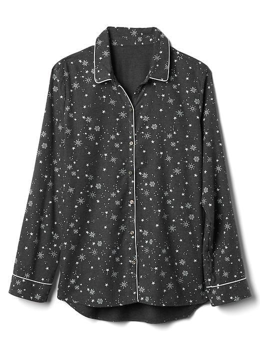 Gap Women Lodge Flannel Sleep Shirt - Grey Snowflake