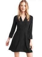 Gap Women Satin Fit & Flare Split Neck Dress - True Black