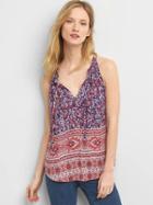 Gap Women Print Split Neck Halter Tank - Navy Print