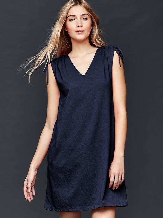 Gap Women Sleeveless V Neck Swing Dress - True Indigo