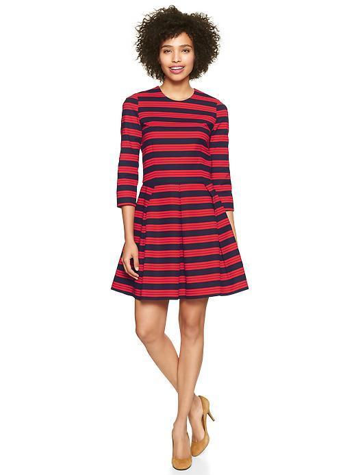 Gap Printed Fit &amp; Flare Dress - Navy & Red Stripe