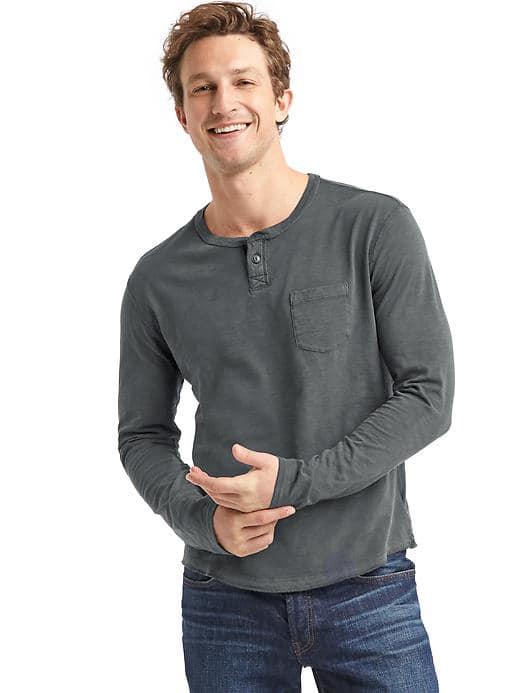 Gap Men Slub Jersey Pocket Henley - Moonless Night
