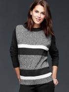 Gap Women Marled Stripe Front Pullover Sweater - Gray Stripe
