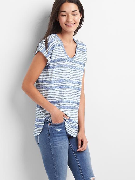 Gap Softspun Stripe Roll Sleeve Tee - Blue Stripe