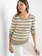 Gap Stripe Open Knit Sweater - Oatmeal Stripe
