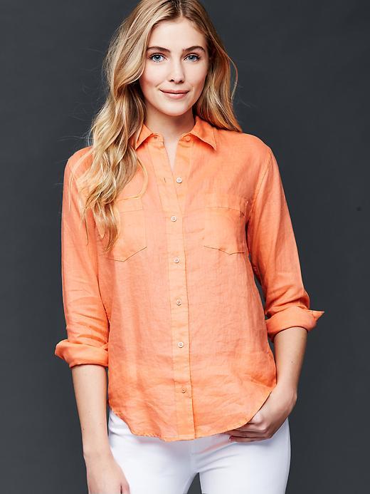 Gap Women Linen Boyfriend Shirt - Paradise Peach