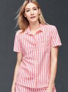 Gap Women Poplin Short Sleeve Print Shirt - Classic Strp Pink