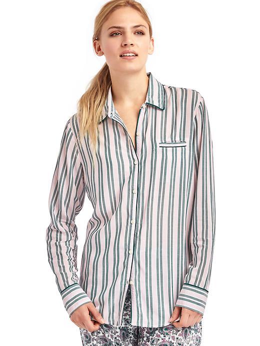 Gap Women Piping Long Sleeve Sleep Shirt - Rose Stripe