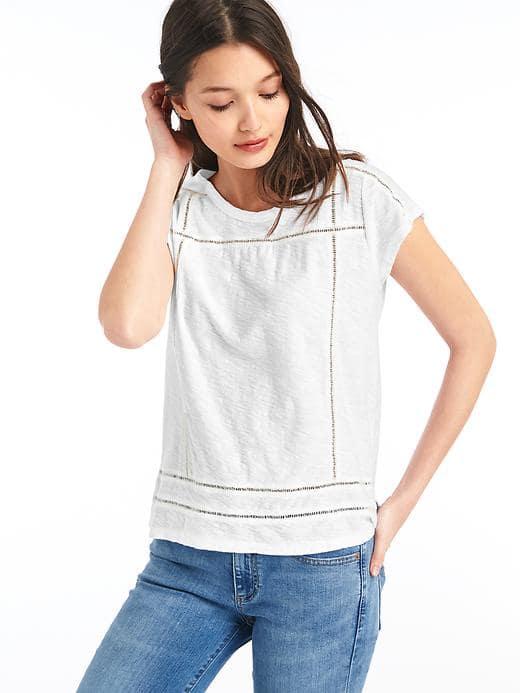 Gap Women Eyelet Trim Slub Jersey Tee - White