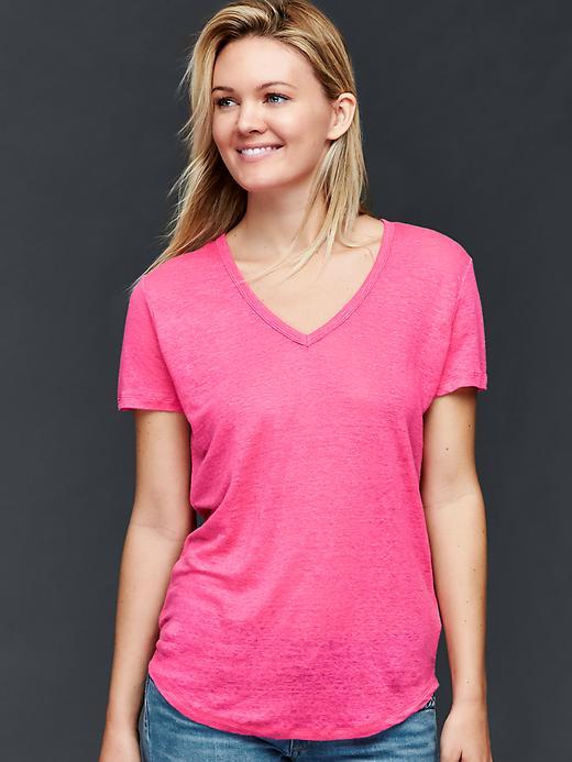 Gap Linen V Neck Tee - Palm Springs Pink