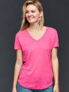 Gap Linen V Neck Tee - Palm Springs Pink