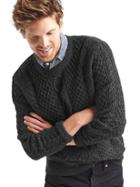 Gap Men Nepped Cable Knit Sweater - Dark Charcoal