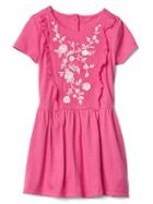 Gap Floral Embroidery Ruffle Dress - Pink Azalea