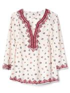 Gap Women Geo Trim Bell Sleeve Blouse - White Floral