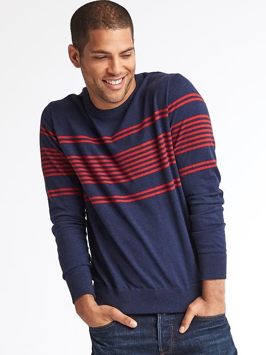 Gap Men Chest Stripe Crew Sweater - Navy/red
