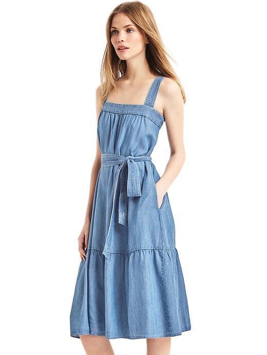 Gap Women Tencel Tier Midi Dress - Medium Indigo