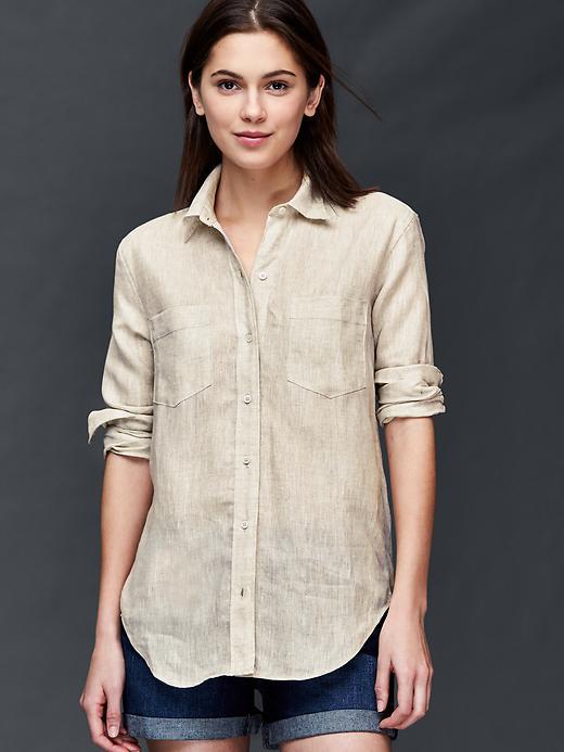 Gap Women Linen Boyfriend Shirt - Flax