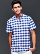 Gap Men Short Sleeve Checkered Oxford Shirt - Imperial Blue