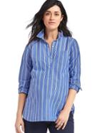 Gap Women Stripe Roll Sleeve Henley Shirt - Blue Stripe