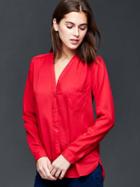 Gap Women V Neck Long Sleeve Shirt - Modern Red