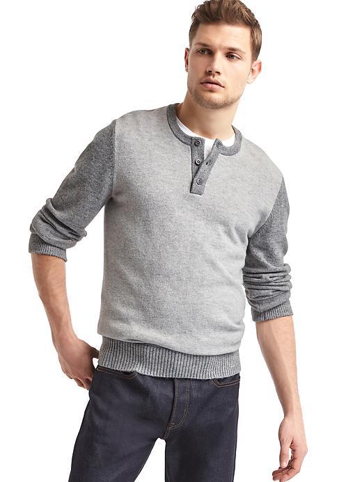 Gap Men Merino Wool Blend Two Tone Henley - Grey