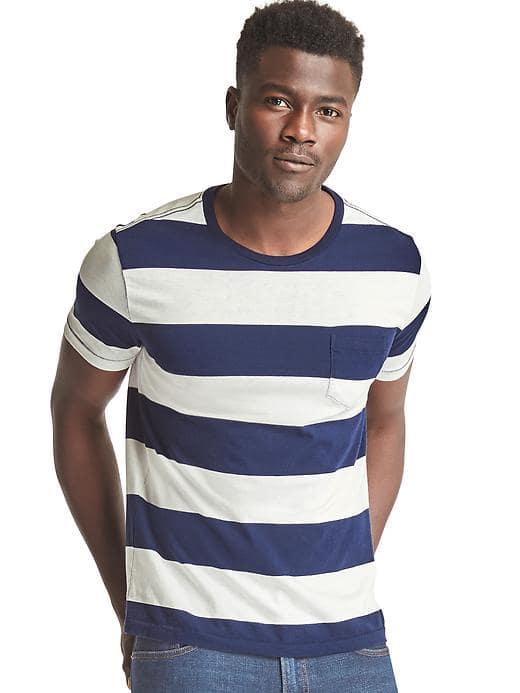 Gap Men Rugby Stripe Crewneck Pocket Tee - Dark Night