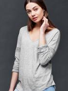 Gap Long Sleeve Lace Trim Top - Heather Grey