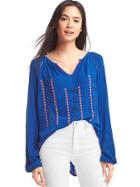Gap Women Flowy Embroidered Crepe Top - Admiral Blue