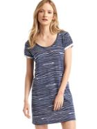 Gap Women Roll Sleeve Stripe T Shirt Dress - Blue Stripe