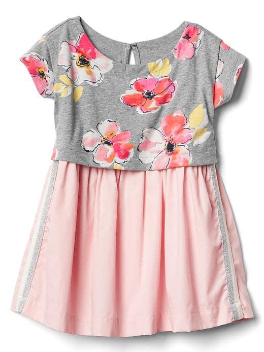 Gap Print Double Layer Dress - White/pink Flower