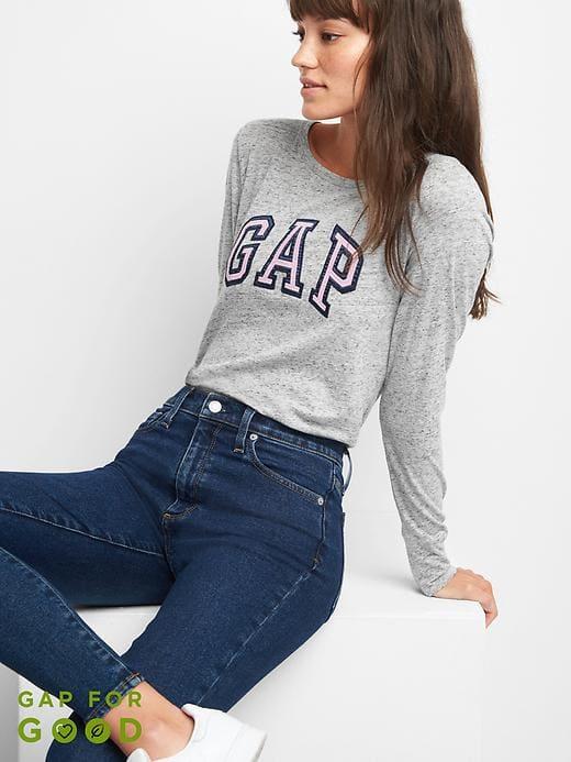 Gap Long Sleeve Logo Tee - Heather Grey