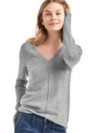 Gap Women Deep V Neck Long Sleeve Sweater - Heather Grey