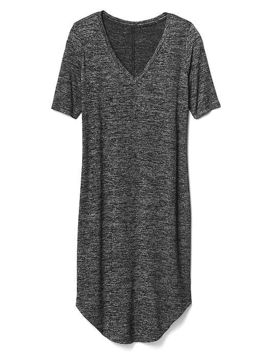 Gap Women Softspun Knit V Neck Midi Dress - Black Space Dye