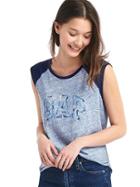 Gap Women Embroidered Logo Muscle Tank - Light Blue Heather