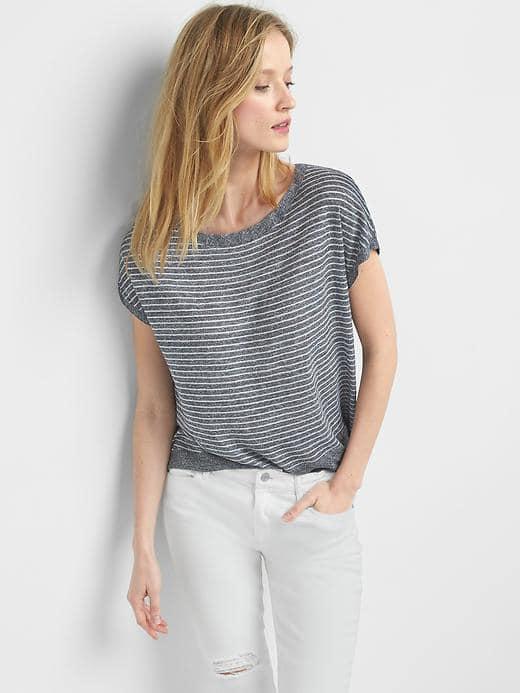 Gap Women Linen Stripe Boatneck Tee - Blue Stripe