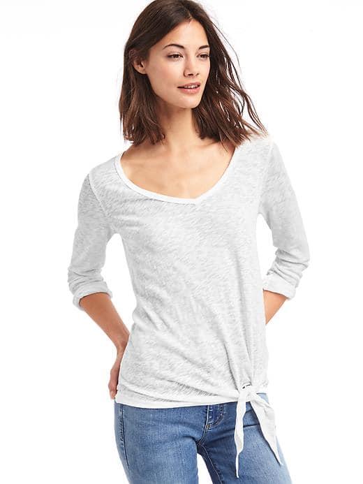 Gap Women V Neck Knot Slub Tee - White