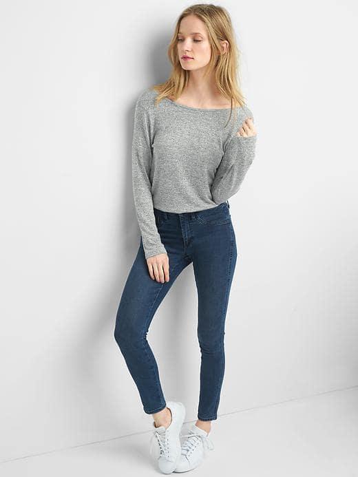 Gap Softspun Knit Cross Back Top - Space Dye Grey Marl