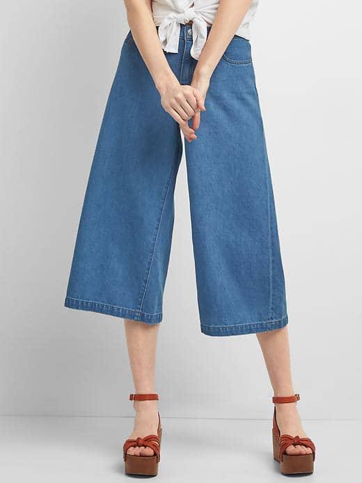 Gap Women High Rise Wide Leg Denim Culottes - Medium Indigo