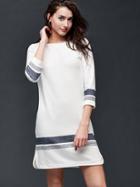 Gap Women Three Quarter Sleeve Shift Dress - White Stripe