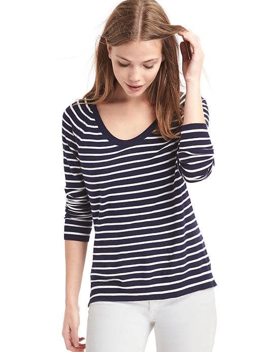 Gap Women Stripe Scoop Neck Pullover - Dark Night