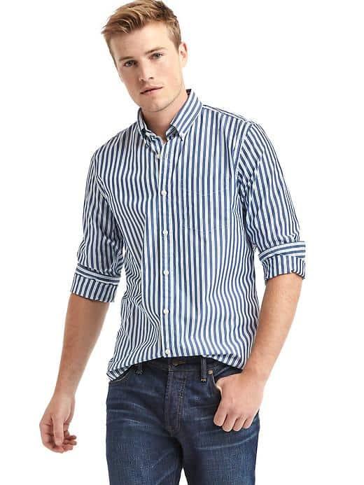 Gap Men True Wash Pinstripe Slim Fit Shirt - Tapestry Navy