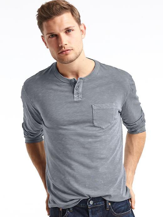 Gap Men Slub Jersey Pocket Henley - Mercury Grey